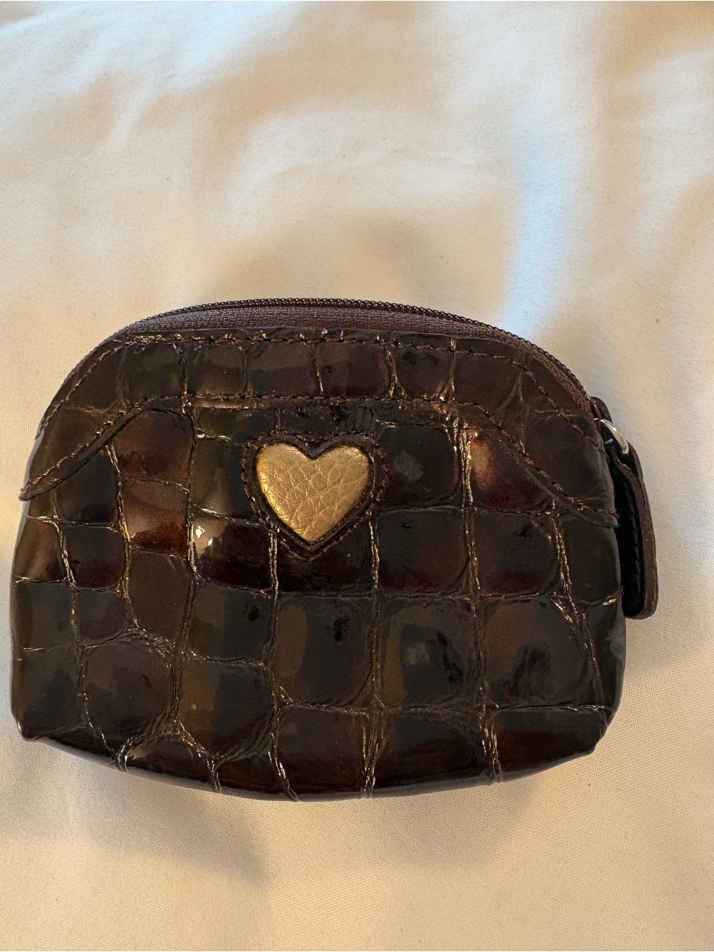 Brighton Dark Brown Croc-Embossed Coin Purse with Heart-EUC
